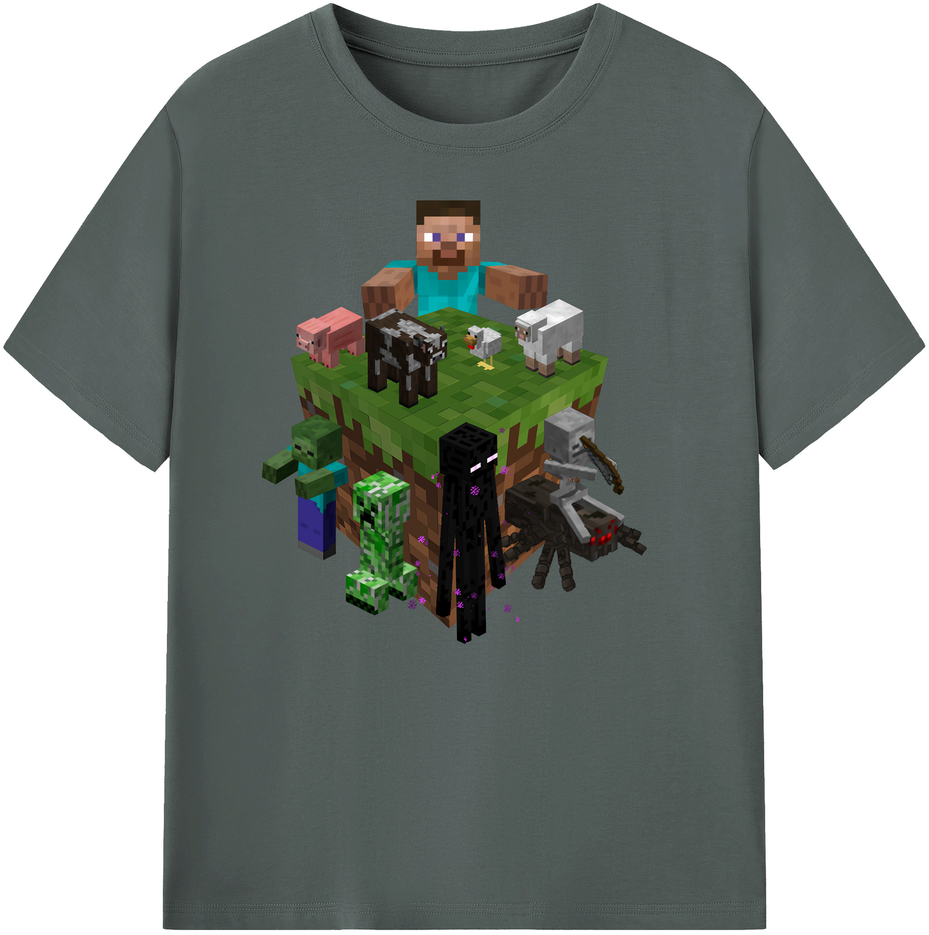（画像用） マインクラフト ブロックの世界 Minecraft MC Block world 綿100％ メンズ半袖Tシャツ｜肌触りやわらか＆通気性